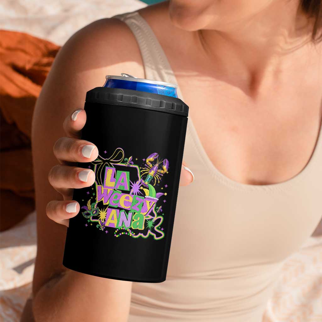 Funny Mardi Gras La Weezy Ana 4 in 1 Can Cooler Tumbler New Orleans Festival Louisiana Map