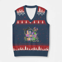 Funny Mardi Gras La Weezy Ana V-Neck Knit Sweater Vest New Orleans Festival Louisiana Map