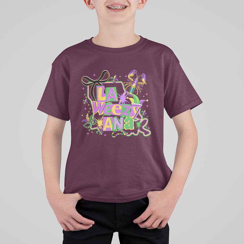Funny Mardi Gras La Weezy Ana T Shirt For Kid New Orleans Festival Louisiana Map