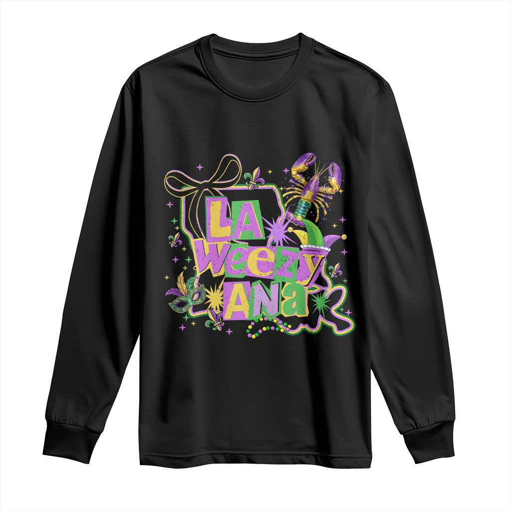 Funny Mardi Gras La Weezy Ana Long Sleeve Shirt New Orleans Festival Louisiana Map