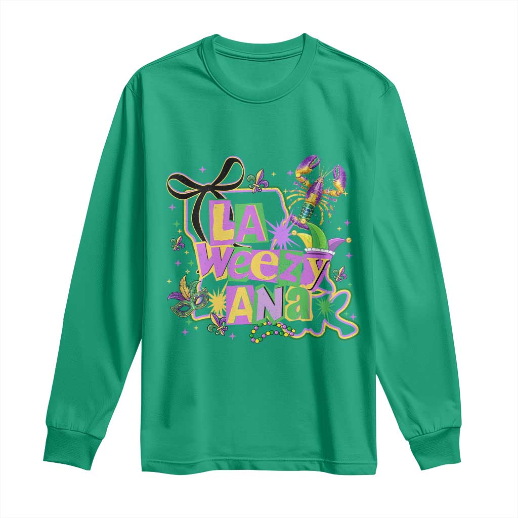Funny Mardi Gras La Weezy Ana Long Sleeve Shirt New Orleans Festival Louisiana Map