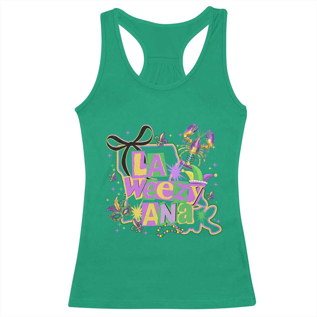 Funny Mardi Gras La Weezy Ana Racerback Tank Top New Orleans Festival Louisiana Map