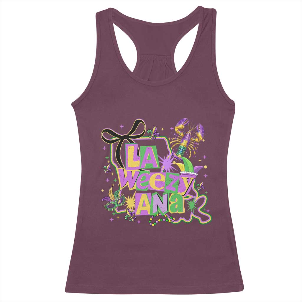 Funny Mardi Gras La Weezy Ana Racerback Tank Top New Orleans Festival Louisiana Map