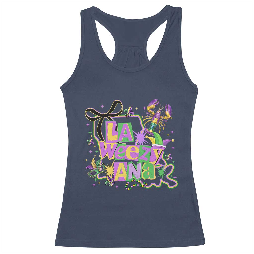 Funny Mardi Gras La Weezy Ana Racerback Tank Top New Orleans Festival Louisiana Map