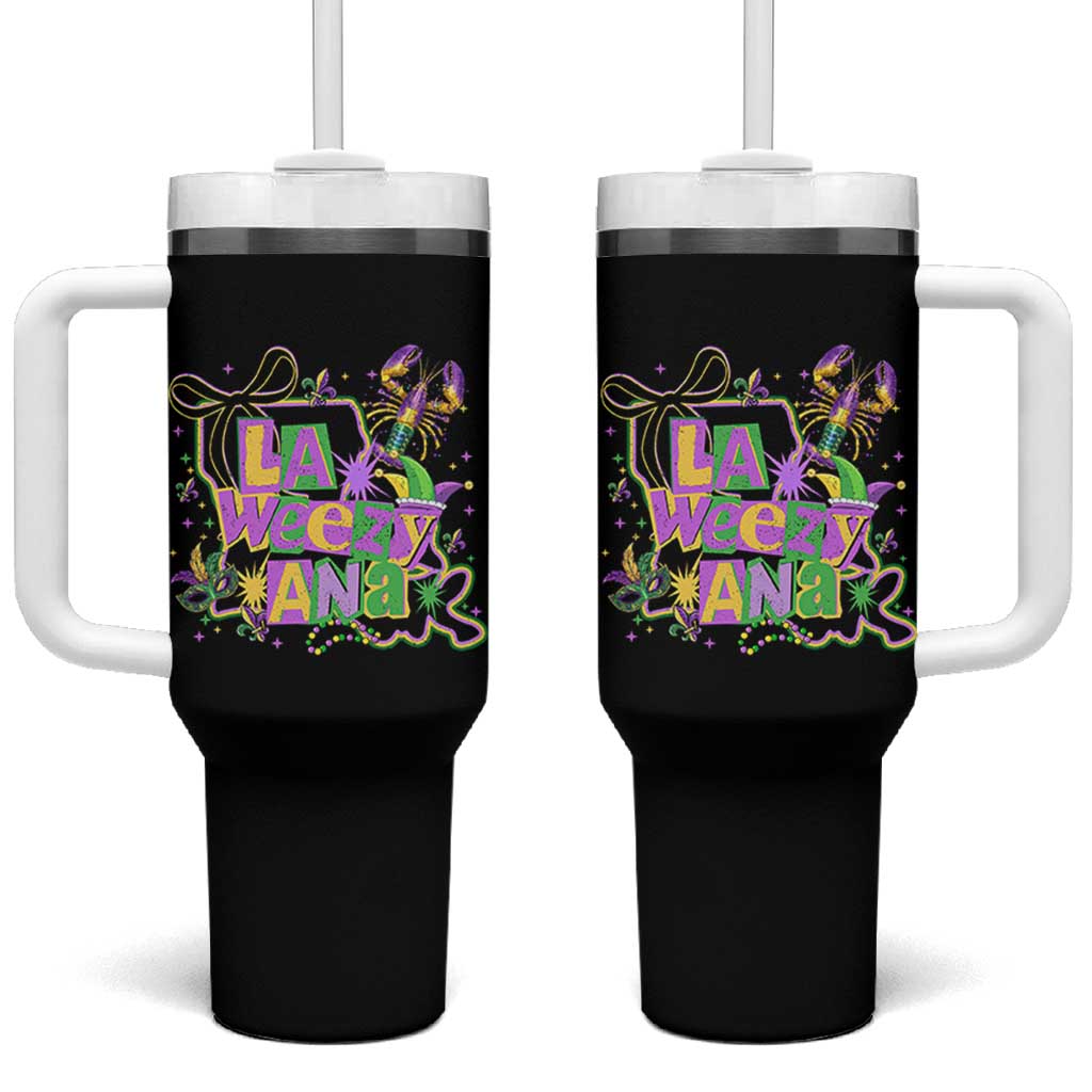 Funny Mardi Gras La Weezy Ana Tumbler With Handle New Orleans Festival Louisiana Map