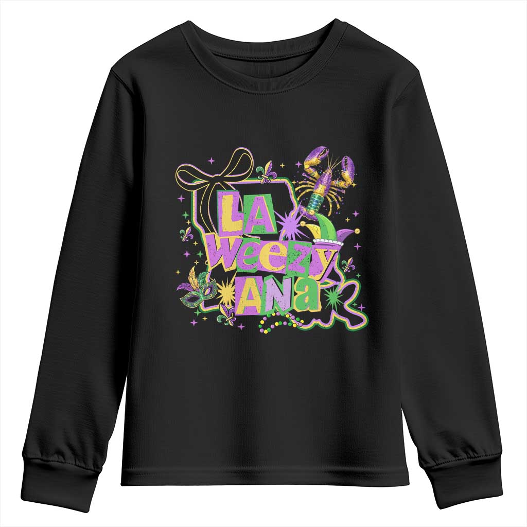 Funny Mardi Gras La Weezy Ana Youth Sweatshirt New Orleans Festival Louisiana Map