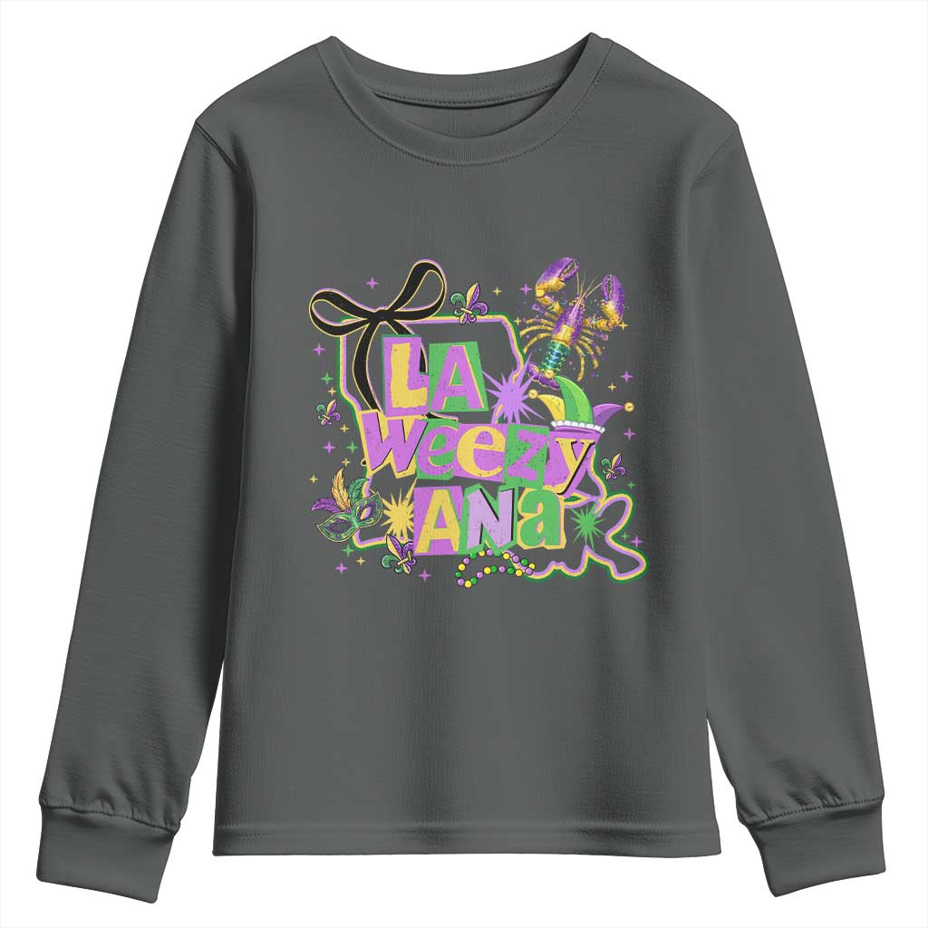 Funny Mardi Gras La Weezy Ana Youth Sweatshirt New Orleans Festival Louisiana Map