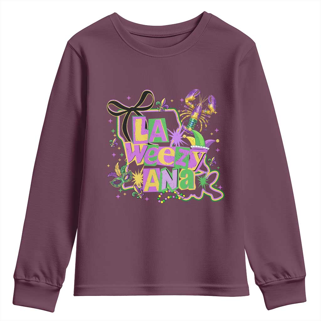 Funny Mardi Gras La Weezy Ana Youth Sweatshirt New Orleans Festival Louisiana Map