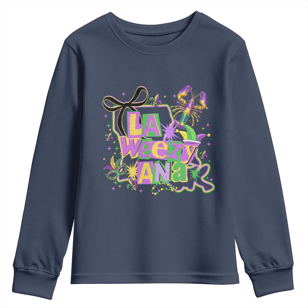 Funny Mardi Gras La Weezy Ana Youth Sweatshirt New Orleans Festival Louisiana Map