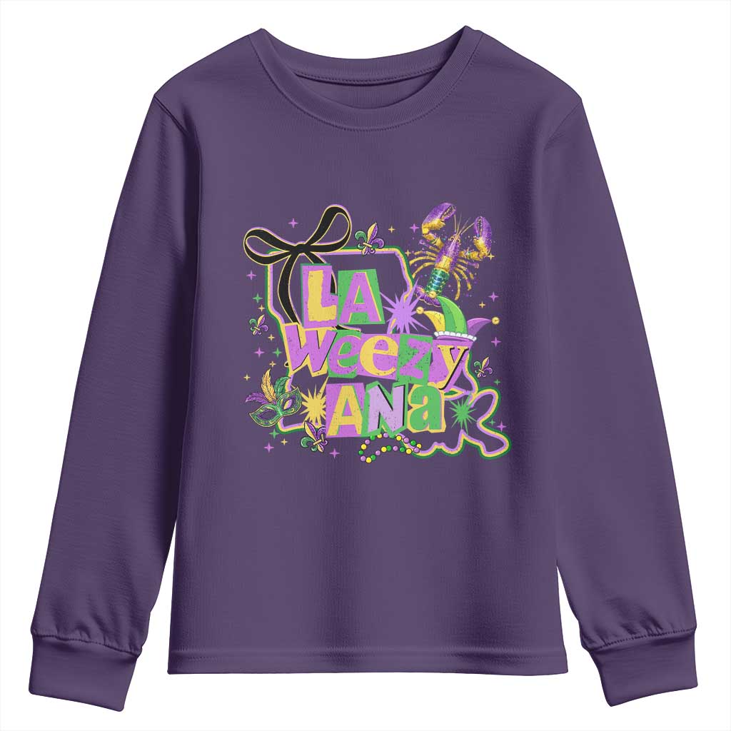 Funny Mardi Gras La Weezy Ana Youth Sweatshirt New Orleans Festival Louisiana Map