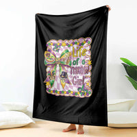 Funny Mardi Gras Throw Girl Life Throw Blanket Coquette Bow Carnival
