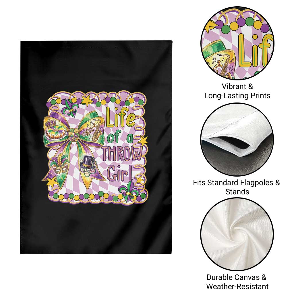 Funny Mardi Gras Throw Girl Life Garden Flag Coquette Bow Carnival