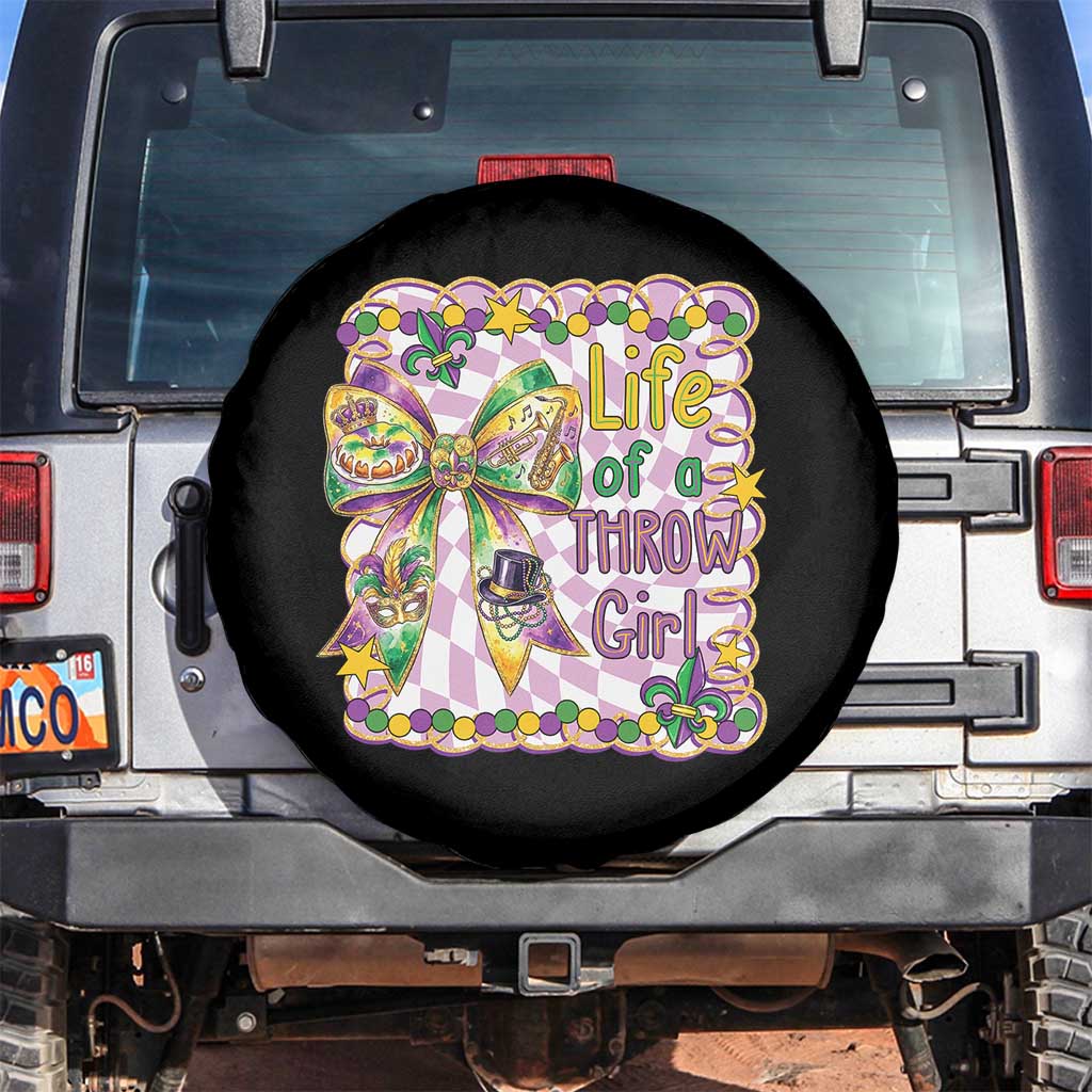 Funny Mardi Gras Throw Girl Life Spare Tire Cover Coquette Bow Carnival