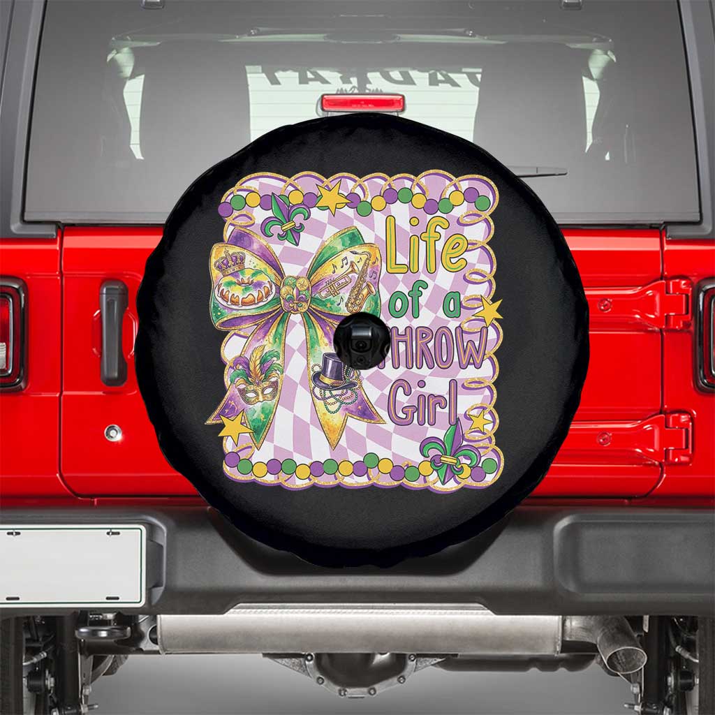 Funny Mardi Gras Throw Girl Life Spare Tire Cover Coquette Bow Carnival
