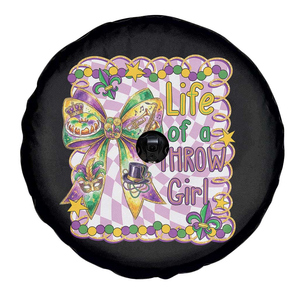 Funny Mardi Gras Throw Girl Life Spare Tire Cover Coquette Bow Carnival