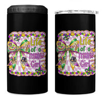 Funny Mardi Gras Throw Girl Life 4 in 1 Can Cooler Tumbler Coquette Bow Carnival