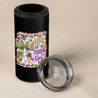 Funny Mardi Gras Throw Girl Life 4 in 1 Can Cooler Tumbler Coquette Bow Carnival