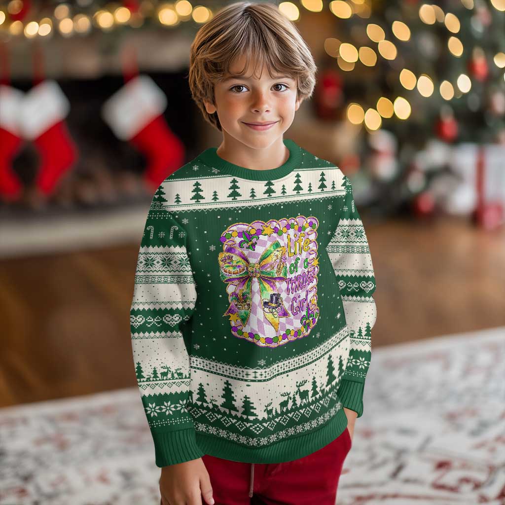 Funny Mardi Gras Throw Girl Life Ugly Christmas Sweater Coquette Bow Carnival
