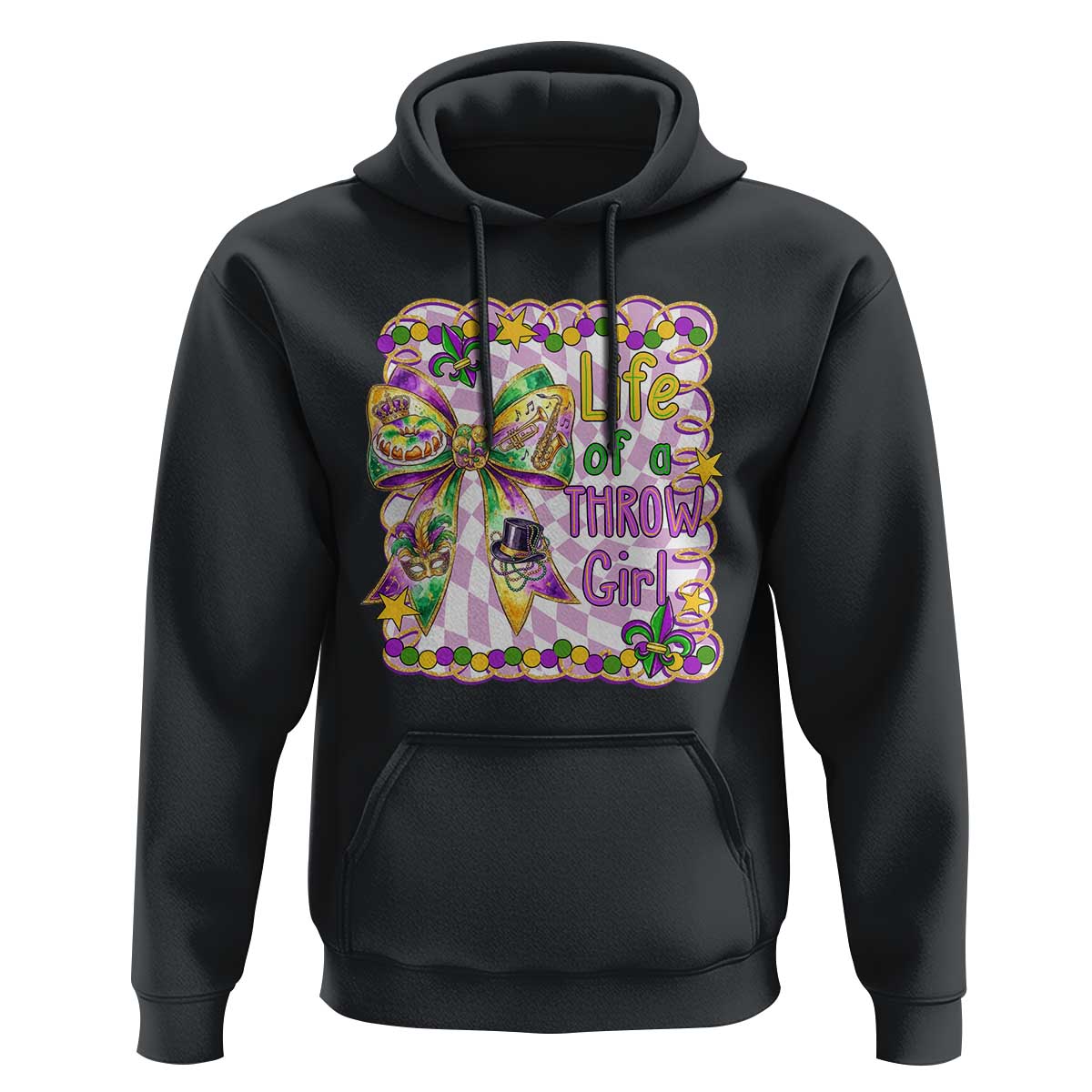 Funny Mardi Gras Throw Girl Life Hoodie Coquette Bow Carnival