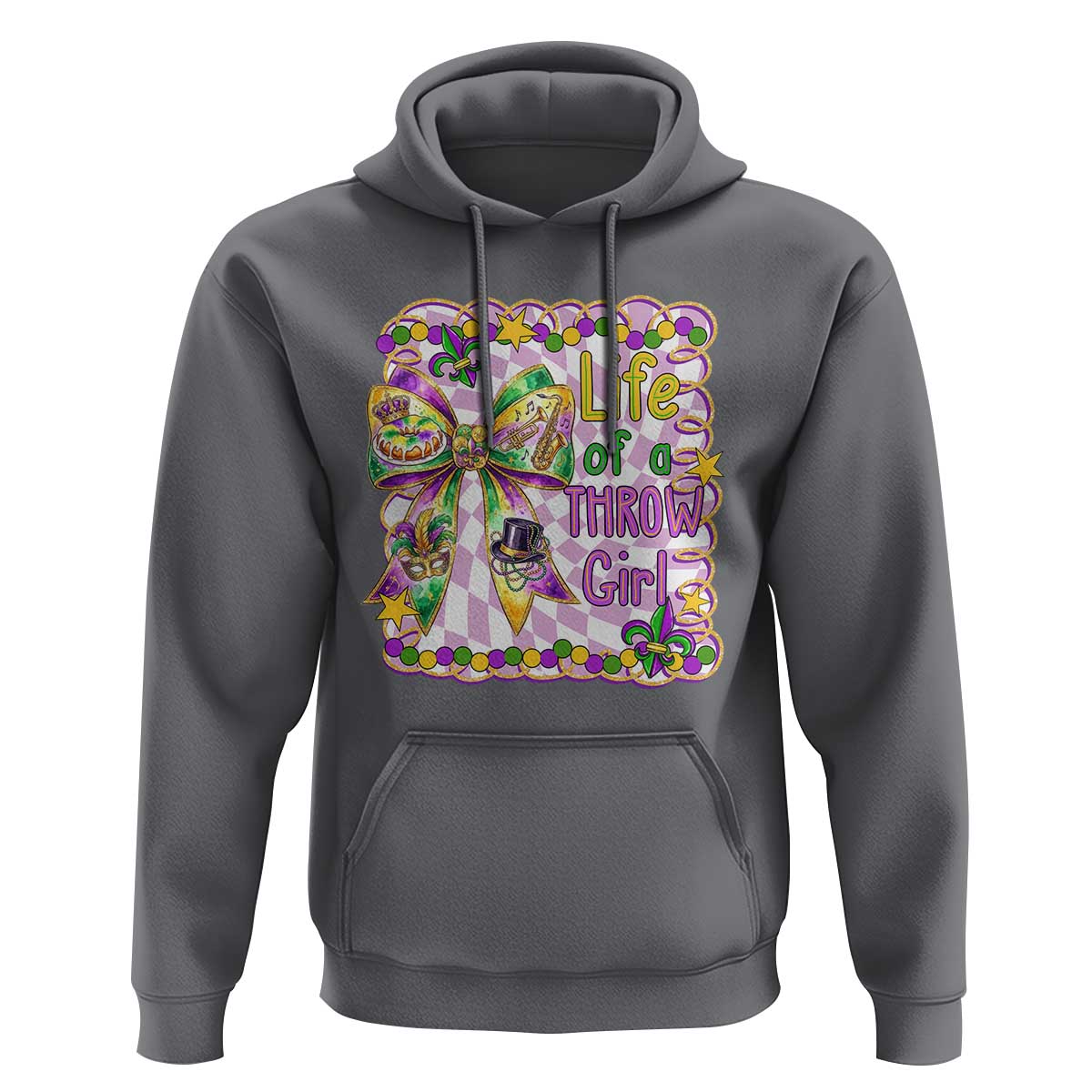 Funny Mardi Gras Throw Girl Life Hoodie Coquette Bow Carnival