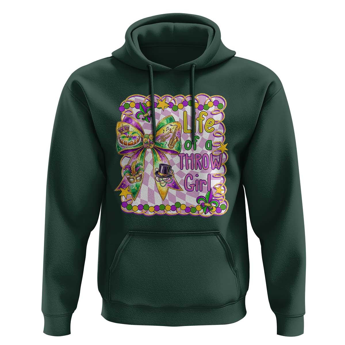Funny Mardi Gras Throw Girl Life Hoodie Coquette Bow Carnival