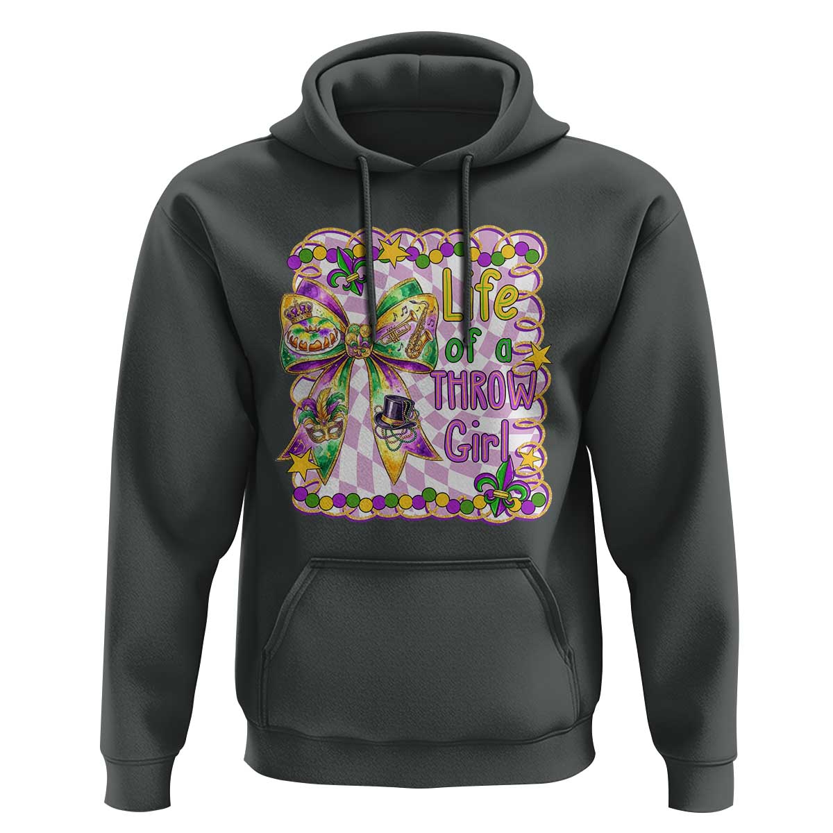 Funny Mardi Gras Throw Girl Life Hoodie Coquette Bow Carnival