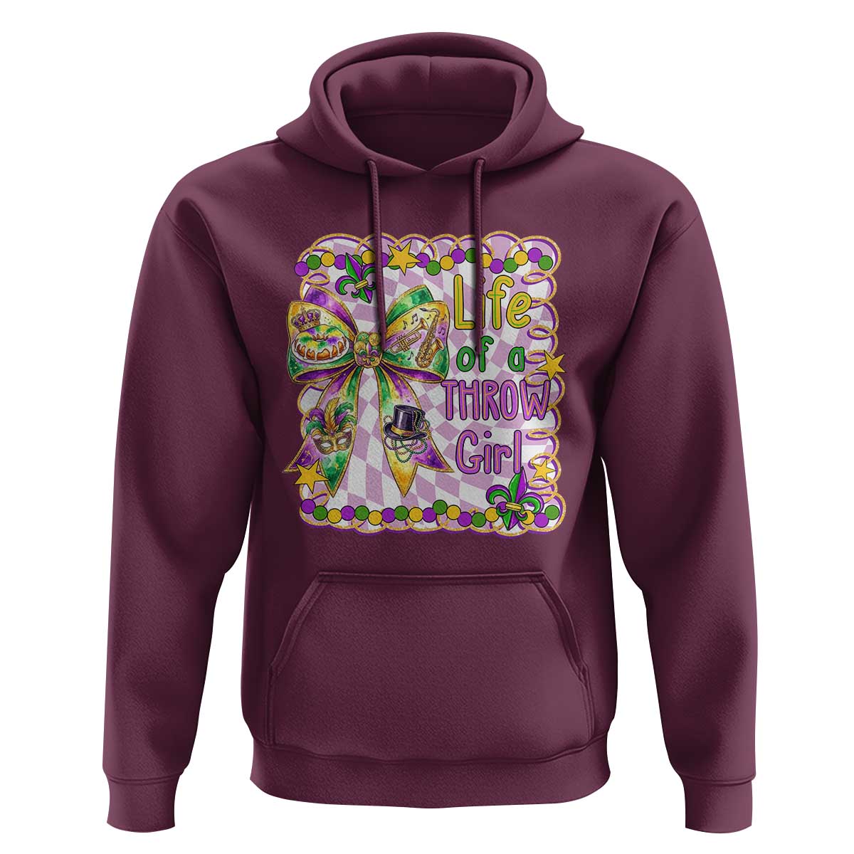Funny Mardi Gras Throw Girl Life Hoodie Coquette Bow Carnival