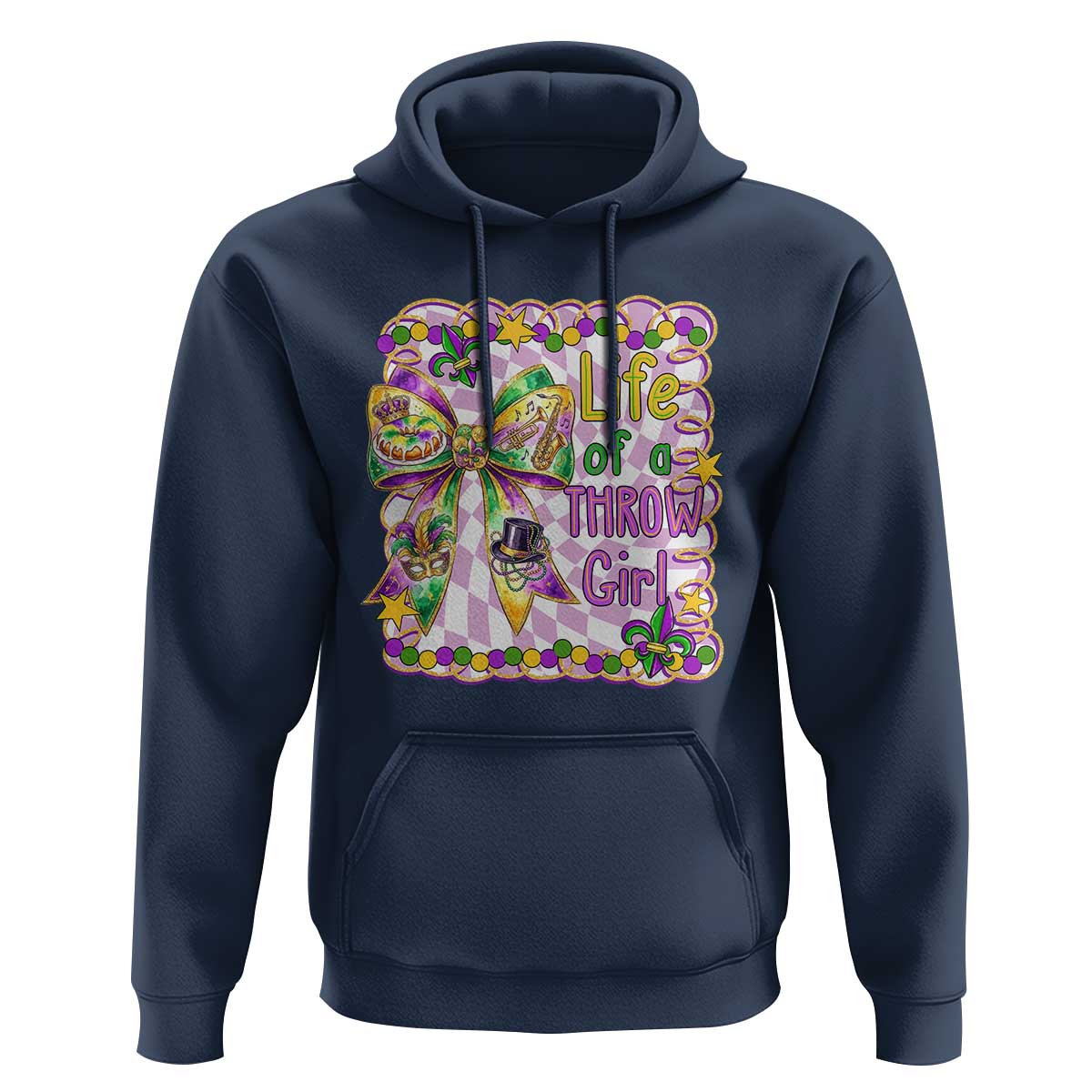 Funny Mardi Gras Throw Girl Life Hoodie Coquette Bow Carnival