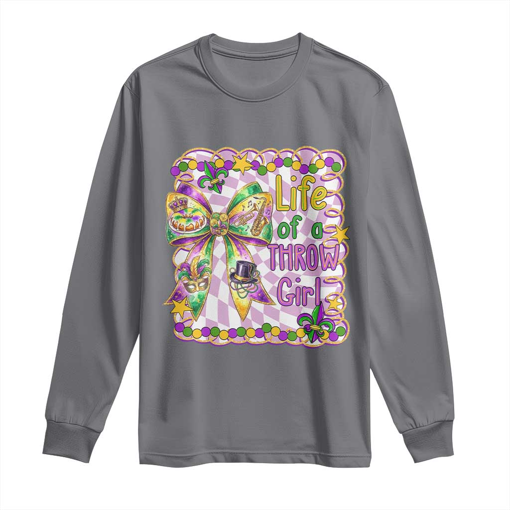 Funny Mardi Gras Throw Girl Life Long Sleeve Shirt Coquette Bow Carnival