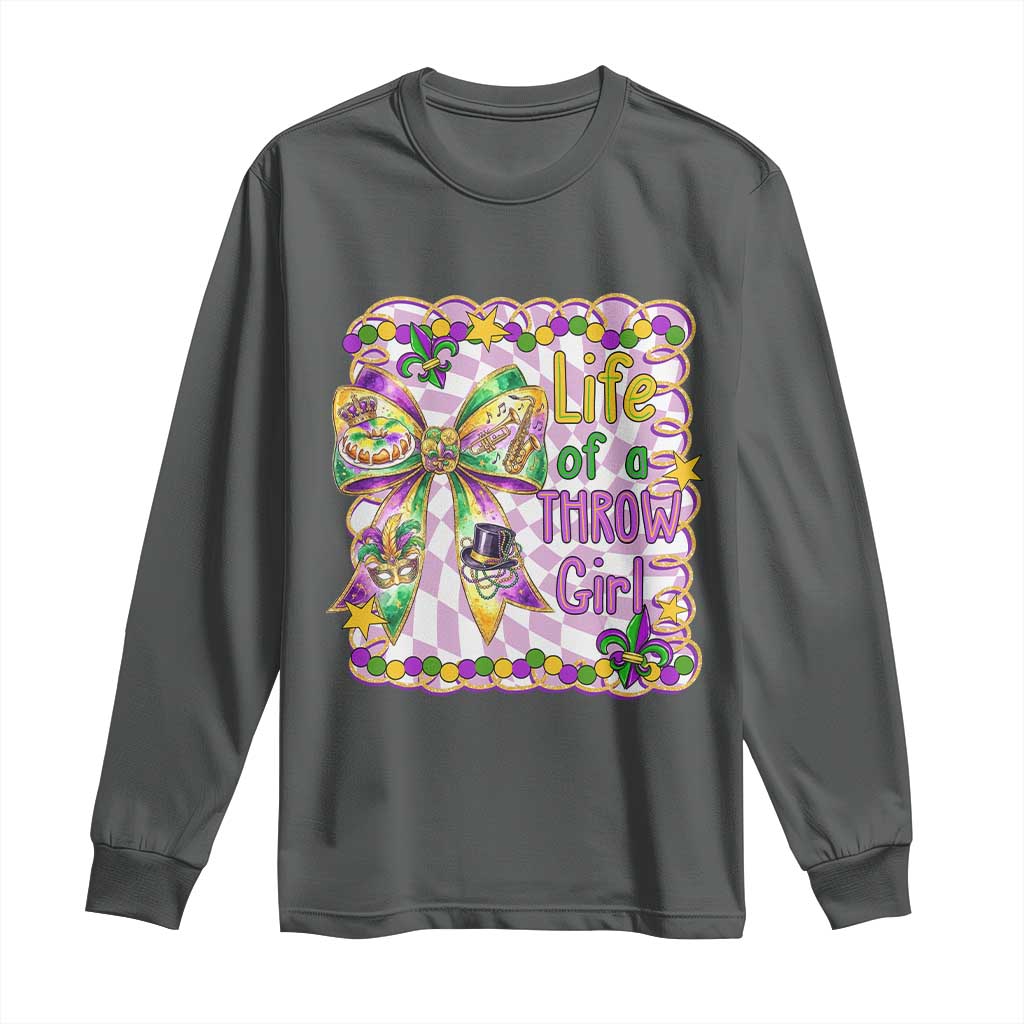 Funny Mardi Gras Throw Girl Life Long Sleeve Shirt Coquette Bow Carnival