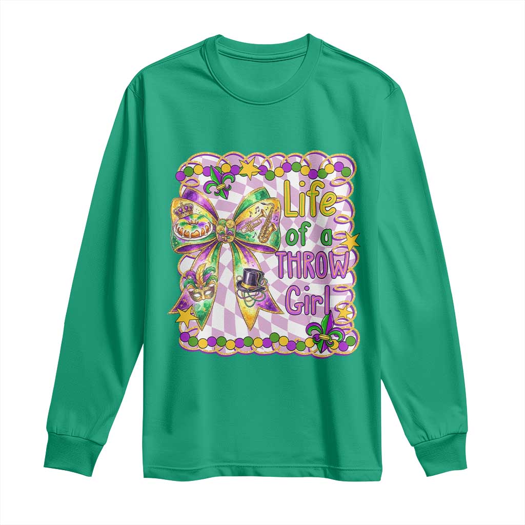 Funny Mardi Gras Throw Girl Life Long Sleeve Shirt Coquette Bow Carnival