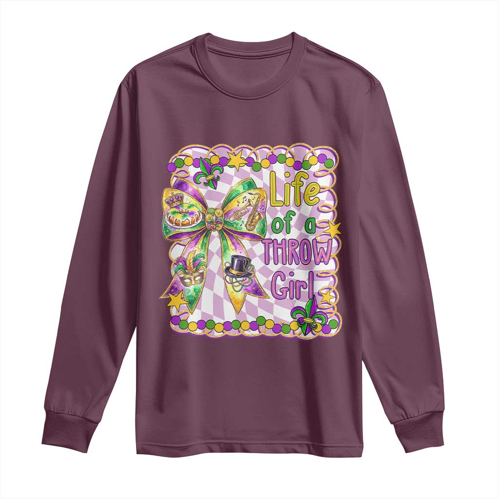 Funny Mardi Gras Throw Girl Life Long Sleeve Shirt Coquette Bow Carnival