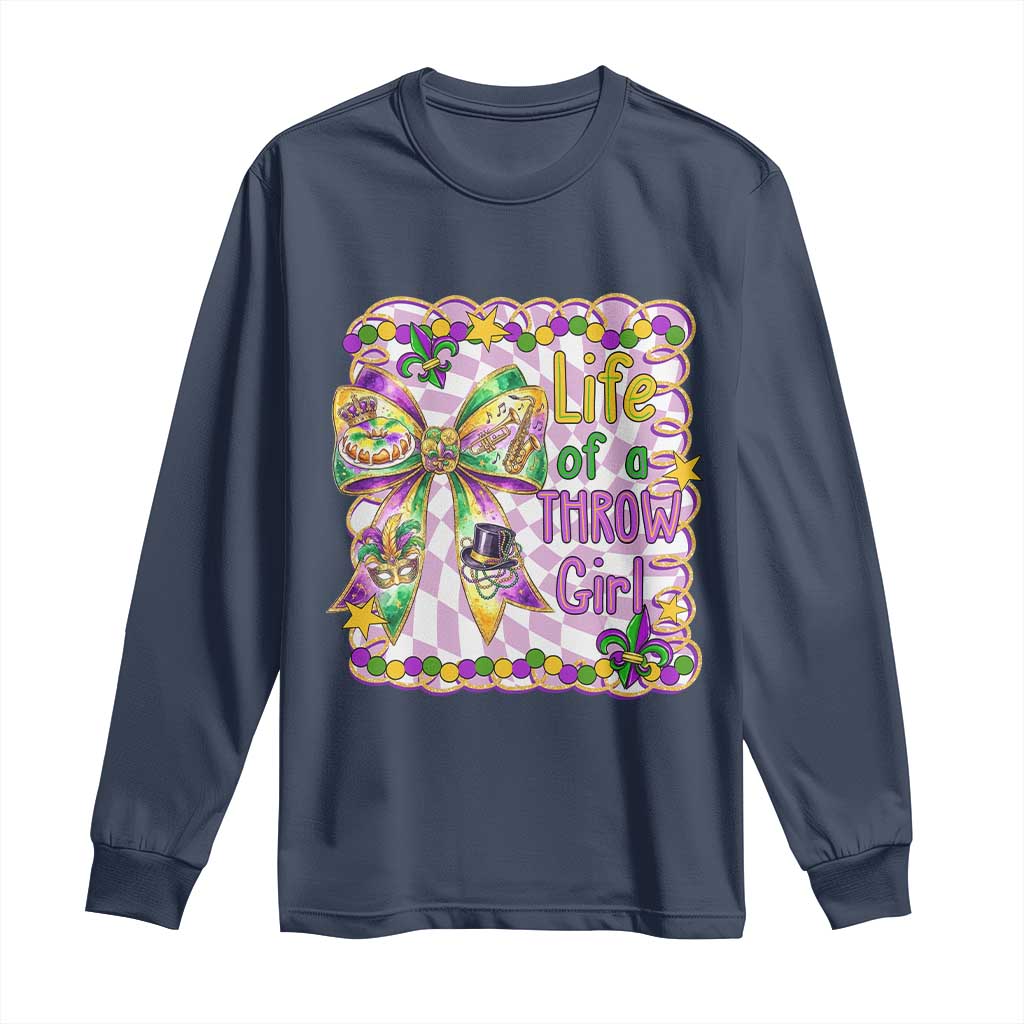 Funny Mardi Gras Throw Girl Life Long Sleeve Shirt Coquette Bow Carnival