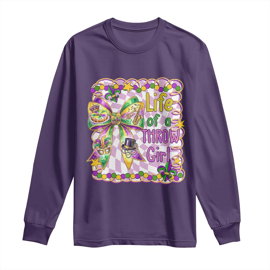 Funny Mardi Gras Throw Girl Life Long Sleeve Shirt Coquette Bow Carnival
