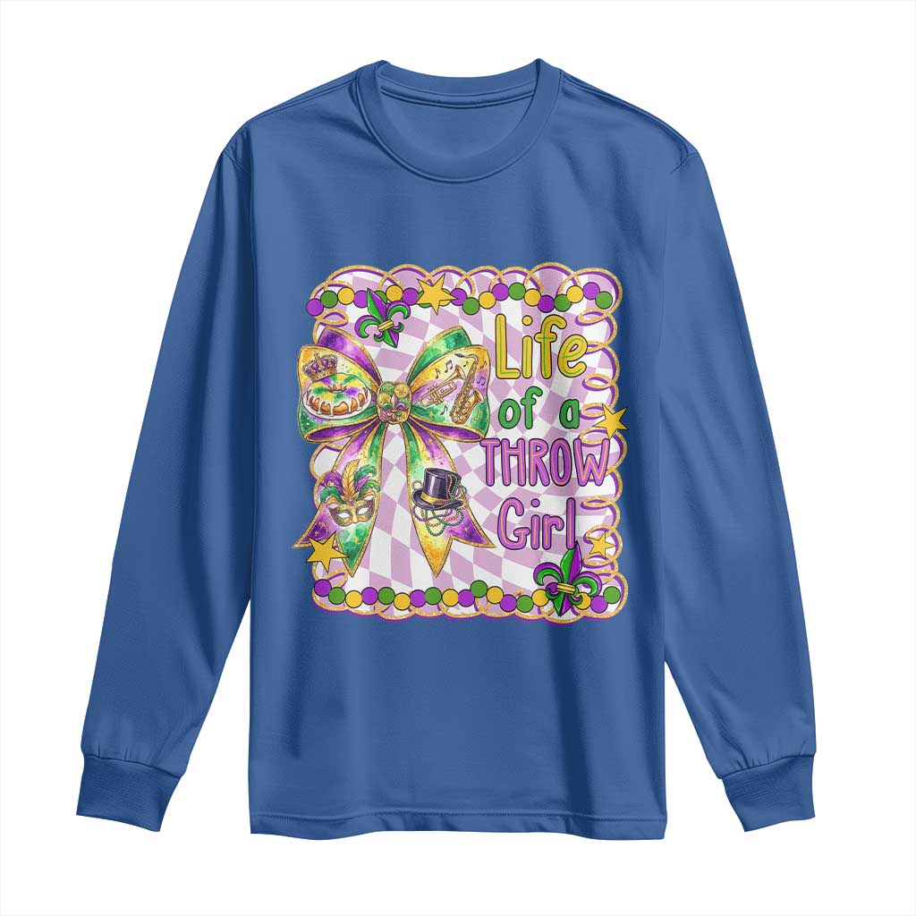 Funny Mardi Gras Throw Girl Life Long Sleeve Shirt Coquette Bow Carnival