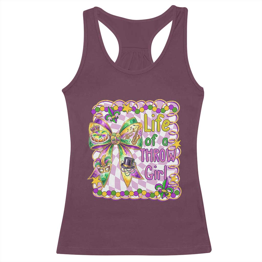 Funny Mardi Gras Throw Girl Life Racerback Tank Top Coquette Bow Carnival