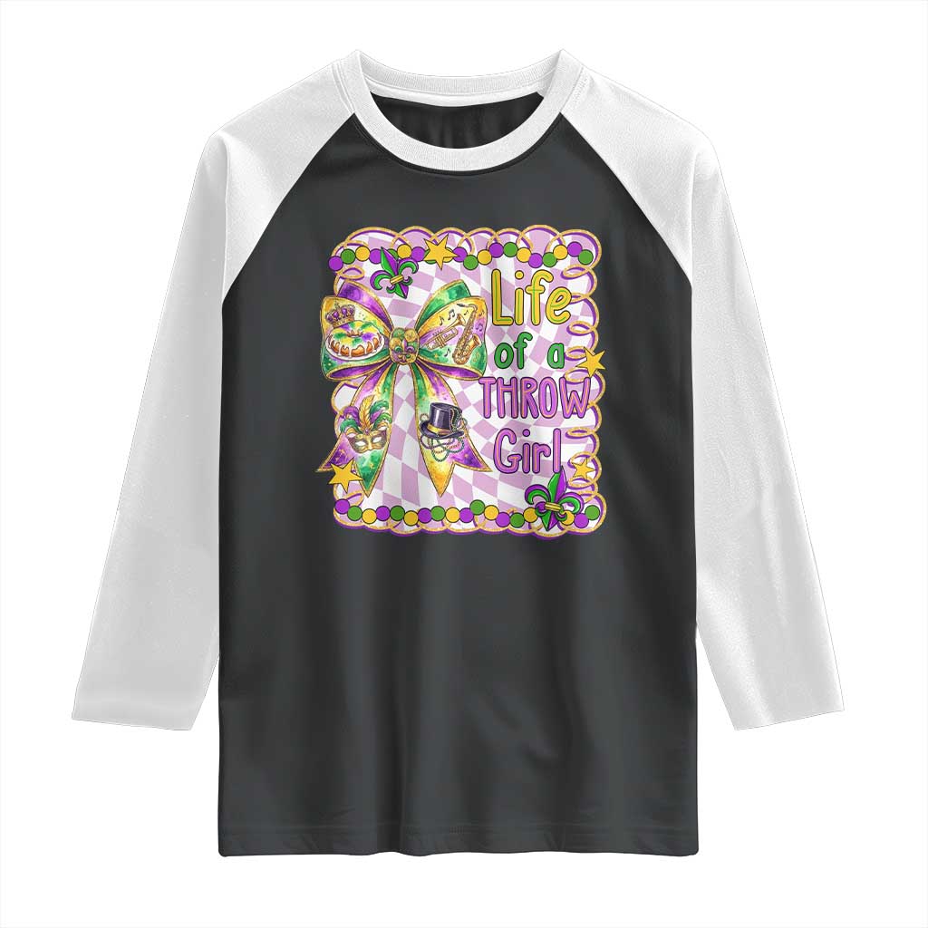 Funny Mardi Gras Throw Girl Life Raglan Shirt Coquette Bow Carnival