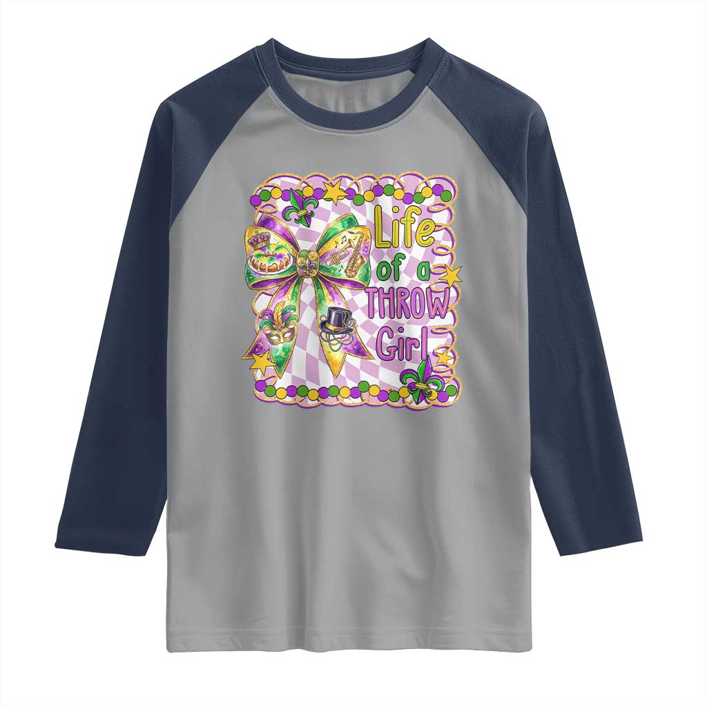 Funny Mardi Gras Throw Girl Life Raglan Shirt Coquette Bow Carnival