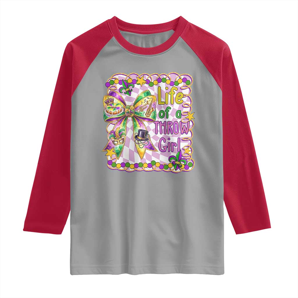 Funny Mardi Gras Throw Girl Life Raglan Shirt Coquette Bow Carnival