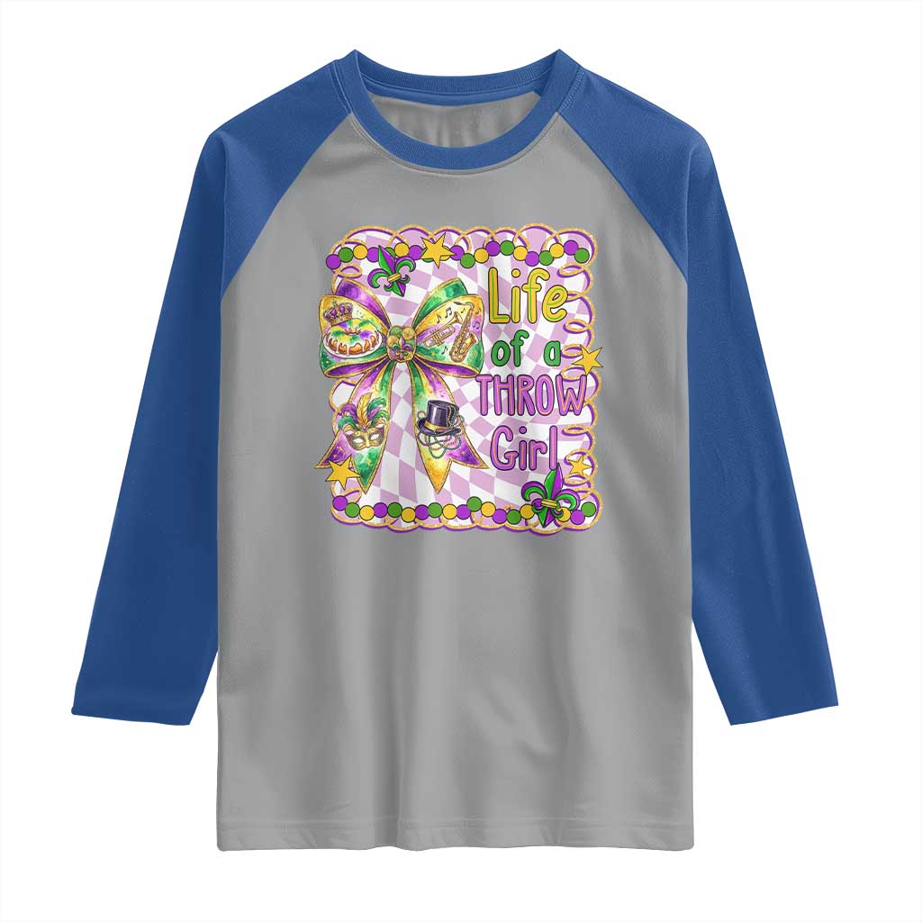 Funny Mardi Gras Throw Girl Life Raglan Shirt Coquette Bow Carnival