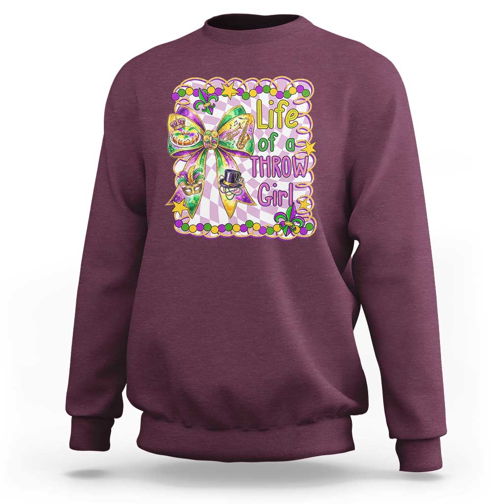 Funny Mardi Gras Throw Girl Life Sweatshirt Coquette Bow Carnival