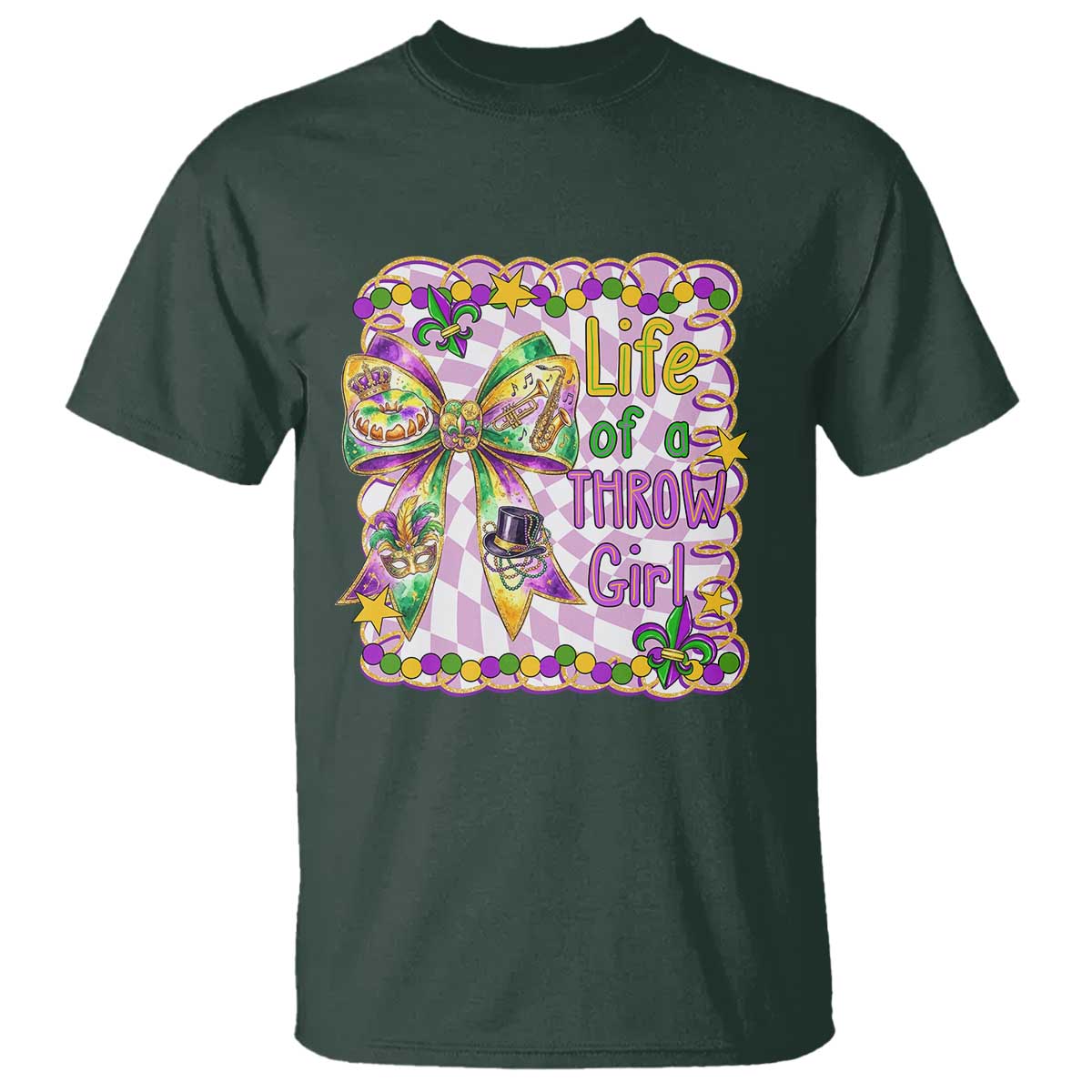 Funny Mardi Gras Throw Girl Life T Shirt Coquette Bow Carnival