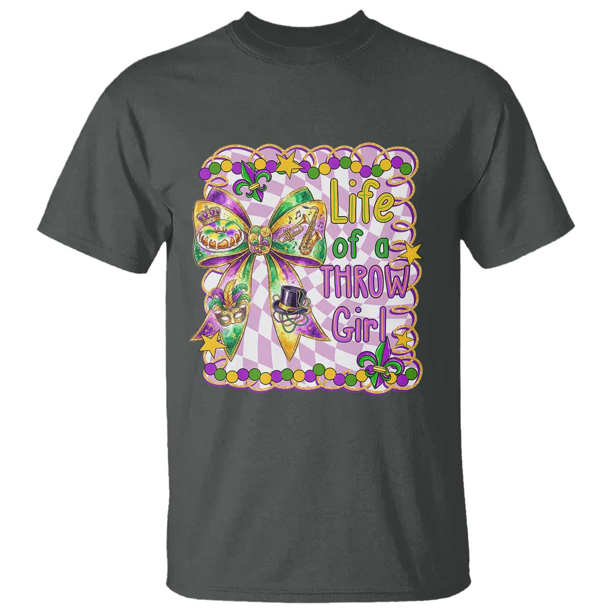 Funny Mardi Gras Throw Girl Life T Shirt Coquette Bow Carnival