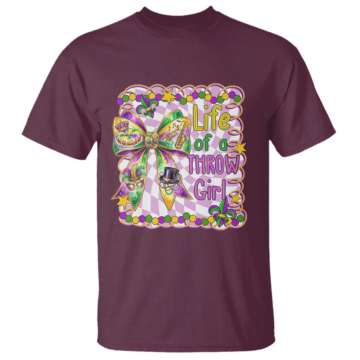 Funny Mardi Gras Throw Girl Life T Shirt Coquette Bow Carnival