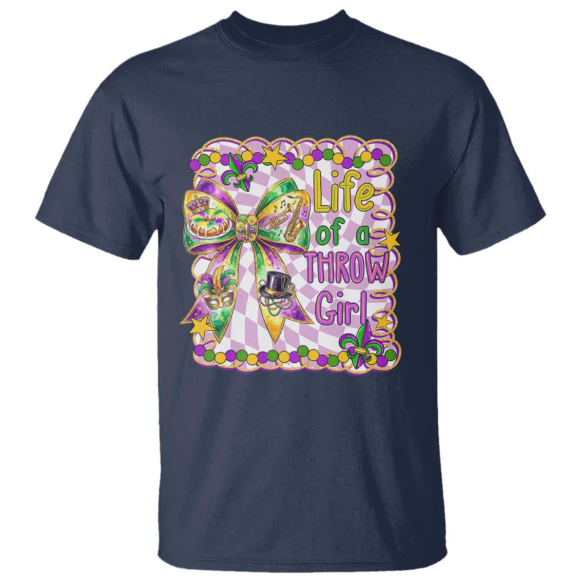 Funny Mardi Gras Throw Girl Life T Shirt Coquette Bow Carnival