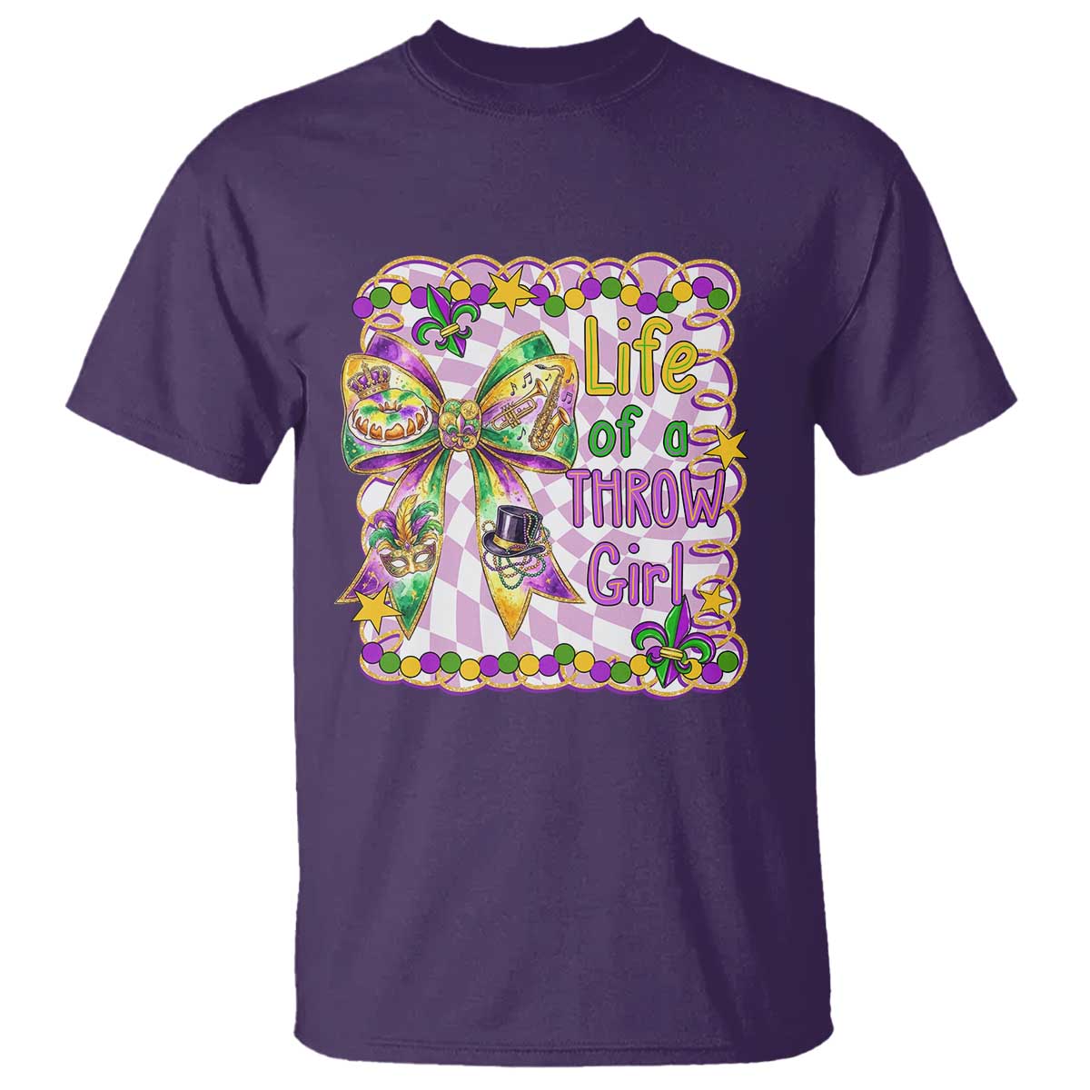 Funny Mardi Gras Throw Girl Life T Shirt Coquette Bow Carnival