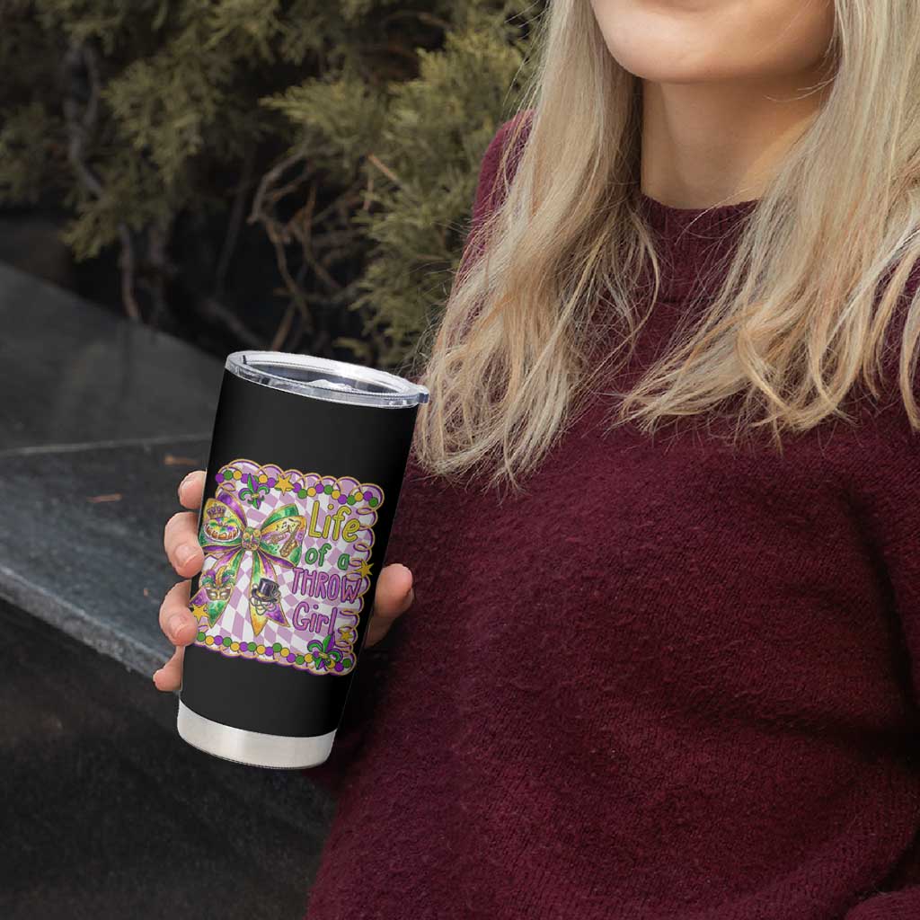 Funny Mardi Gras Throw Girl Life Tumbler Cup Coquette Bow Carnival