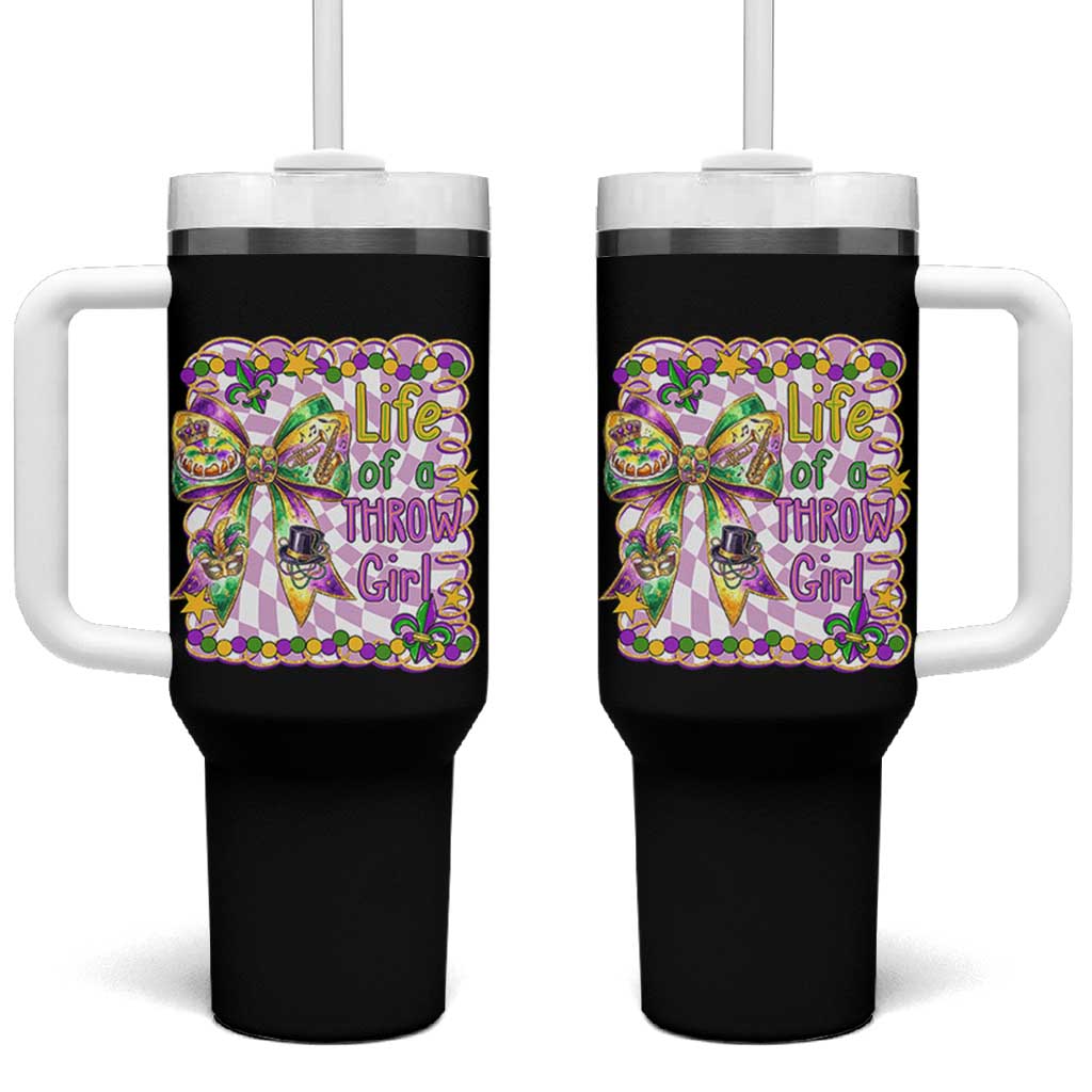 Funny Mardi Gras Throw Girl Life Tumbler With Handle Coquette Bow Carnival
