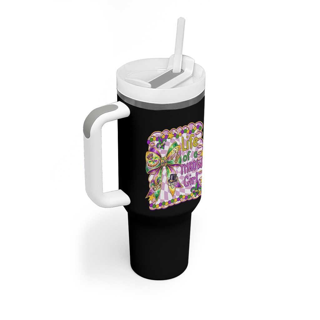 Funny Mardi Gras Throw Girl Life Tumbler With Handle Coquette Bow Carnival