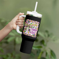 Funny Mardi Gras Throw Girl Life Tumbler With Handle Coquette Bow Carnival